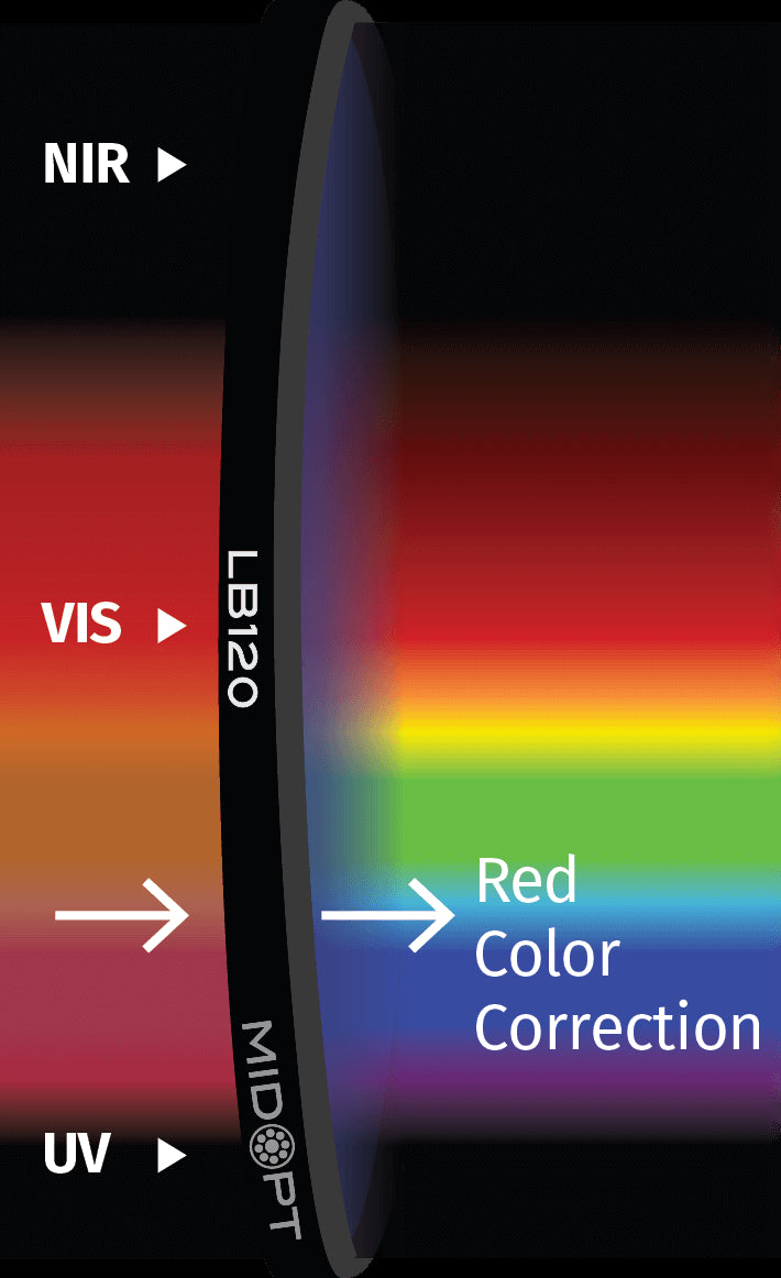 MidOpt LB120-105 Minus Red Light Balancing Filter M105x1.0 Transmission Chart